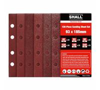 SHALL-120 fogli abrasivi rettangolari, carta vetrata per levigatrice 93x185 mm, 8 fori, tamponi abrasivi con gancio e anello, grane assortite 40/60/80/120/180/240