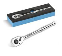 SHALL Chiave a cricchetto a 90 denti da 3/8", a sgancio rapido e reversibile, completamente lucidata, in lega cromata, regalo per uomini, donne, papà, mamma