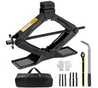 SHALL Cric a forbice, portata 2T, con cuscinetto in gomma a 360°, per SUV/berlina, piastra in acciaio allungata e ispessita (100-380 mm) con cricchetto e protezione antiruggine