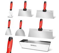 SHALL Kit di attrezzi per cartongesso, set da 7 pezzi in acciaio inox, include coltello per stucco, coltello per nastratura, raschietto per pittore e padella per fango da 30,5 cm per nastrare