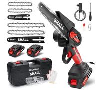 SHALL Mini motosega portatile. Motore senza spazzole.2 batterie a ricarica rapida, 4 catenelle da taglio, Kit mini motosega a batteria da 6"