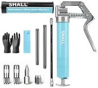Shall Mini Pistola per Grasso, Kit Piccola Pistola per Grasso (capacità 3,52 OZ, 3000 PSI) ugello affilato, Adattatore di Estensione, Guanto in PVC Rinforzato e detergente per raccordi Zerk