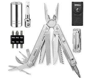 SHALL Multi Tool, pinze multiuso 18 in 1, in acciaio inossidabile con punta per cacciavite e bussola universale, per campeggio, pesca, sopravvivenza, caccia