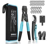 SHALL Pex - Pinza crimpatrice per tubi e tagliatubi, kit di utensili per raccordi per tubi conforme ASTM F2098 per morsetti in acciaio inossidabile da 3/8" a 1", inclusi 20 morsetti da 1/2", 10
