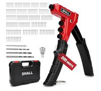 SHALL Rivettatrice con 200 rivetti pop, rivettatrice monomanuale con 4 ugelli intercambiabili senza attrezzi, 4 punte da trapano HSS e custodia da trasporto, kit premium di rivettatrice pop per auto