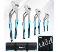 SHALL, Set di 4 pinze cagnetta, 30/25/20/15 cm, regolabili, con impugnatura ammortizzata, linguetta e scanalature, con borsa arrotolabile, per riparazioni domestiche, idraulica, presa, dadi, bulloni