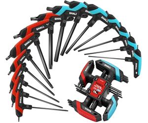 Shall Set di chiavi esagonali con impugnatura a T da 14 pezzi, 7 pezzi metrici e 7 pezzi Torx, set di chiavi esagonali portatili con supporto di stoccaggio per riparazioni di auto e bici, fai da te