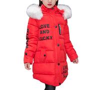 ShallGood Bambine E Ragazze Piumino Invernale Cappotto Lungo con Cappuccio di Pelliccia Ecologica Giacca Giubbotto Cappotti Principessa Cappotto Invernale da Pelliccia Rosso 140 cm