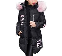ShallGood Bambine E Ragazze Piumino Invernale Cappotto Lungo con Cappuccio di Pelliccia Ecologica Giacca Giubbotto Cappotti Principessa Cappotto Invernale da Pelliccia Nero 140 cm