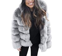 ShallGood Cappotti Donna Eleganti Cardigan Invernale con Cappuccio Taglie Forti Caldo Manica Lunga Pelliccia Sintetica Parka Lunghi Giacca Outerwear Grigio IT 40