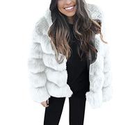 ShallGood Cappotti Donna Eleganti Cardigan Invernale con Cappuccio Taglie Forti Caldo Manica Lunga Pelliccia Sintetica Parka Lunghi Giacca Outerwear Bianco IT 44