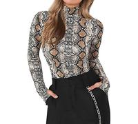 ShallGood Donna Body Moda Collo Alto Jumpsuit Leotard Top Monopezzi Elegante Tute Modello di Serpenti Manica Lunga Slim Fit Jumpsuits Bluse Tops A Marrone IT 46