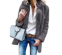 ShallGood Donna Cappotto Lunghi Pelliccia Ecologica Manicotto Cappotti Caldo Inverno Giacca con Cappuccio Pelliccia Sintetica Tinta Unita Risvolto Outwear Grigio IT 42