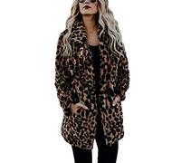 ShallGood Donna Cappotto Lungo Stampa Leopardo Cappotto Caldo Invernale Moda Pelliccia Sintetica Giacca Parka Elegante Cardigan Trench Cardigan Marrone IT 40
