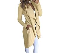 ShallGood Donna Elegante Asimmetrico Cardigan Giacca Lunga Blazer Moda Tasche Ufficio Manica Lugna Kimono Aperto Davanti Cappotto Beige IT 46