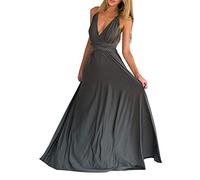 ShallGood Donna Elegante Vestiti da Matrimonio Pizzo Abito in Chiffon Lunghi Vestito Formale Banchetto Sera Grigio IT 48