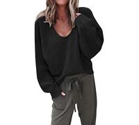ShallGood Donna Maglione Maglia Maniche Lunghe Scollo A V Maglietta Pullover Casuale Elegante Sweatshirt Tops Allentato Oversize Morbidi Cachemire Nero IT 40