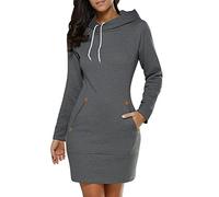 ShallGood Donna Vestiti Invernali Eleganti Corti Pullover Matita Abito Manica Lunga con Cappuccio Felpe Camicia Vestito Felpa Vestitini Corte Dress Grigio Scuro 46