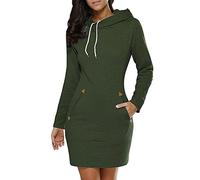 ShallGood Donna Vestiti Invernali Eleganti Corti Pullover Matita Abito Manica Lunga Con Cappuccio Felpe Camicia Vestito Felpa Vestitini Corte Dress Verde IT 46