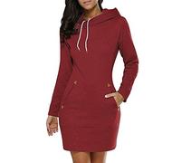 ShallGood Donna Vestiti Invernali Eleganti Corti Pullover Matita Abito Manica Lunga Con Cappuccio Felpe Camicia Vestito Felpa Vestitini Corte Dress Vino Rosso IT 54