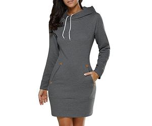 ShallGood Donna Vestiti Invernali Eleganti Corti Pullover Matita Abito Manica Lunga con Cappuccio Felpe Camicia Vestito Felpa Vestitini Corte Dress Grigio Scuro 46