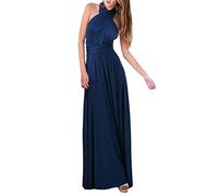 ShallGood Donna Vestito Lunghe Senza Schienale Scollo a V Senza Maniche Maxi Abito da Sera Marina IT 42