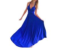 ShallGood Donna Vestito Lunghe Senza Schienale Scollo a V Senza Maniche Vestito da Sera Elegante Damigella d'Onore Multiway Formale Banchetto Maxi Abiti Blu Zaffiro IT 46