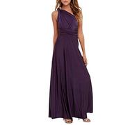 ShallGood Donna Vestito Lunghe Senza Schienale Scollo a V Senza Maniche Vestito da Sera Elegante Damigella d'Onore Multiway Formale Banchetto Maxi Abiti Viola Scuro IT 48