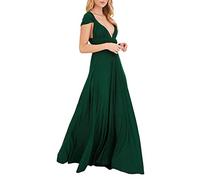 ShallGood Donna Vestito Lunghe Senza Schienale Scollo a V Senza Maniche Vestito da Sera Elegante Damigella d'Onore Multiway Formale Banchetto Maxi Abiti Verde IT 48