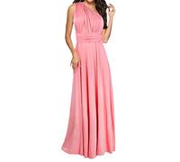 ShallGood Donna Vestito Lunghe Senza Schienale Scollo a V Senza Maniche Vestito da Sera Elegante Damigella d'Onore Multiway Formale Banchetto Maxi Abiti Rosa IT 44