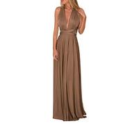 ShallGood Donna Vestito Lunghe Senza Schienale Scollo a V Senza Maniche Vestito da Sera Elegante Damigella d'Onore Multiway Formale Banchetto Maxi Abiti Marrone IT 42