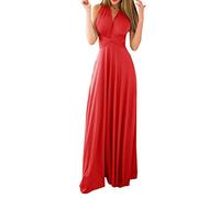 ShallGood Donna Vestito Lunghe Senza Schienale Scollo a V Senza Maniche Vestito da Sera Elegante Damigella d'Onore Multiway Formale Banchetto Maxi Abiti Rosso IT 44