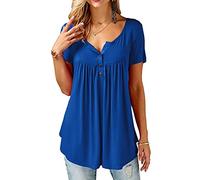 ShallGood Tunica Donna Estive Magliette Blusa Eleganti Taglie Forti T Shirt Camicetta Grande Taglia Manica Corta Top Maglie Camicie Casual Camicette V Collare Sciolto Estate Tshirt Tuniche Blu IT 50