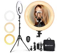 ShallWe - Anello luminoso per selfie da 20,3 cm, con supporto per treppiede e supporto per telefono cellulare, per live streaming/trucco, mini luce ad anello per fotocamera a LED per YouTube Video