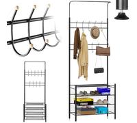 Shally Dogan Appendiabiti da Ingresso con Scarpiera, Struttura in Metallo Robusta, Stand Appendi Abiti da Terra Salvaspazio 18 ganci Soggiorno, Ideale per Cappotti, Cappelli, Borse, Scarpe (4 Ripiani)