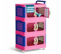 Shally Dogan Carrello Portagiochi Multilivello Impilabile, Contenitore Organizer con Ante Apribili e Ruote, Portatutto per Cameretta con Montaggio Semplice e Struttura Resistente (3 Livelli)