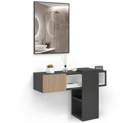 Shally Dogan Cassettiera con Specchio Rettangola con Struttura Resistente Salvaspazio, Mobile Set Arredo Ingresso Specchiera con Cassetto e Ripiani, Design Moderno, Ideale per Casa, Ufficio