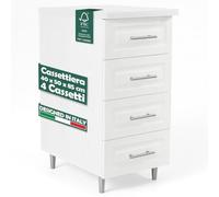 Shally Dogan Cassettiera Mobile Base per Cucina con 4 Cassetti Design Boiserie, Mobiletto Componibile con Struttura in Legno Solida e Resistente, Organizer 40 x 50 x 85H cm (Bianco Frassinato)