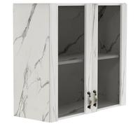 Pensile da Cucina Armadio Sospeso con Vetro da Parete Bianco Effetto Marmo