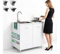 Shally Dogan Cucina Completa Monoblocco 80 x 60 x 85 cm, Piano Cottura a 2 Fuochi e Lavello con 3 Innesti in Acciaio Zincato 50 x 40 cm, Rubinetteria Completa con Fontana e Accessori Inclusa (Bianco)