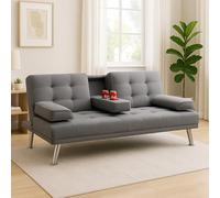 Shally Dogan Divano Letto Apertura Click Clack con Rivestimento in Tessuto, Divanoletto 2 in 1 Sistema Clic Clac, Struttura Legno e Gambe Metallo Cromato, Design Moderno per Soggiorno (Grigio)