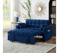Shally Dogan Divano Letto con 2 Ruote Rivestimento in Velluto con 2 Cuscini e Apertura Semplice con Fasce, Divanetto 2 Posti Reclinabile in 3 Posizioni con Struttura in Legno e Metallo (Blu)