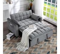 Shally Dogan Divano Letto con 2 Ruote Rivestimento in Velluto con 2 Cuscini e Apertura Semplice con Fasce, Divanetto 2 Posti Reclinabile in 3 Posizioni con Struttura in Legno e Metallo (Grigio Chiaro)