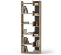Shally Dogan Libreria a 6 Ripiani Design Moderno con Scaffali Sfalsati, Scaffalatura Verticale Struttura in Legno Resistente, Ideale per Soggiorno, Cameretta, Studio, Ufficio (Quercia e Antracite)