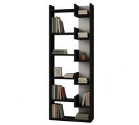 Shally Dogan Libreria a 6 Ripiani Design Moderno con Scaffali Sfalsati, Scaffalatura Verticale Struttura in Legno Resistente, Ideale per Soggiorno, Cameretta, Studio, Ufficio (Antracite)