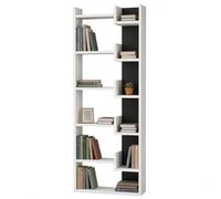 Shally Dogan Libreria a 6 Ripiani Design Moderno con Scaffali Sfalsati, Scaffalatura Verticale Struttura in Legno Resistente, Ideale per Soggiorno, Cameretta, Studio, Ufficio (Bianco e Antracite)