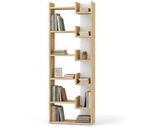 Shally Dogan Libreria a 6 Ripiani Design Moderno con Scaffali Sfalsati, Scaffalatura Verticale Struttura in Legno Resistente, Ideale per Soggiorno, Cameretta, Studio, Ufficio (Quercia e Bianco)