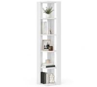 Shally Dogan Libreria Angolare a 5 Ripiani con Struttura in Legno, Scaffale ad Angolo Salvaspazio Resistente Multiripiano Ideale per Soggiorno, Cameretta, Ufficio 34 x 34 x 161 cm (Bianco)