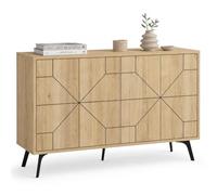 Shally Dogan Madia con 4 Ante Design Geometrico Moderno, Credenza Mobile Moderno in Legno, Mobiletto Salvaspazio Ideale per Ingresso, Camera da Letto, Soggiorno, Ufficio, 123 x 35 x 77 cm (Quercia)