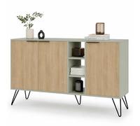 Shally Dogan Madia Moderna 3 Ante e Vani, Credenza Design Moderno, Struttura Resistente Salvaspazio, Ideale per Ingresso, Casa, Ufficio, Camera da Letto, Soggiorno, 143 x 83 cm (Quercia e Verde)